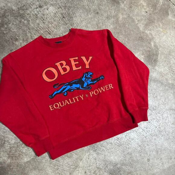 Red Obey Graphic Crewneck Sweatshirt - Picture 5 of 8